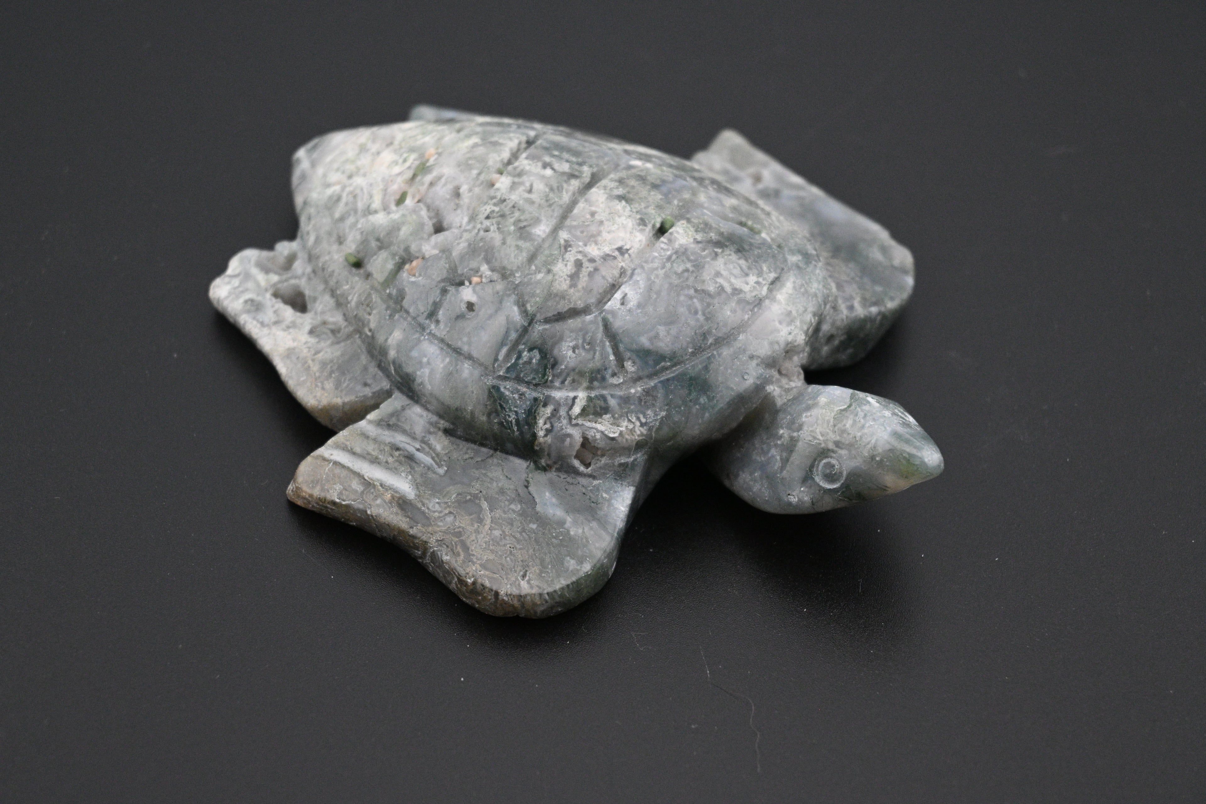 Moss Agate Turtle Carving