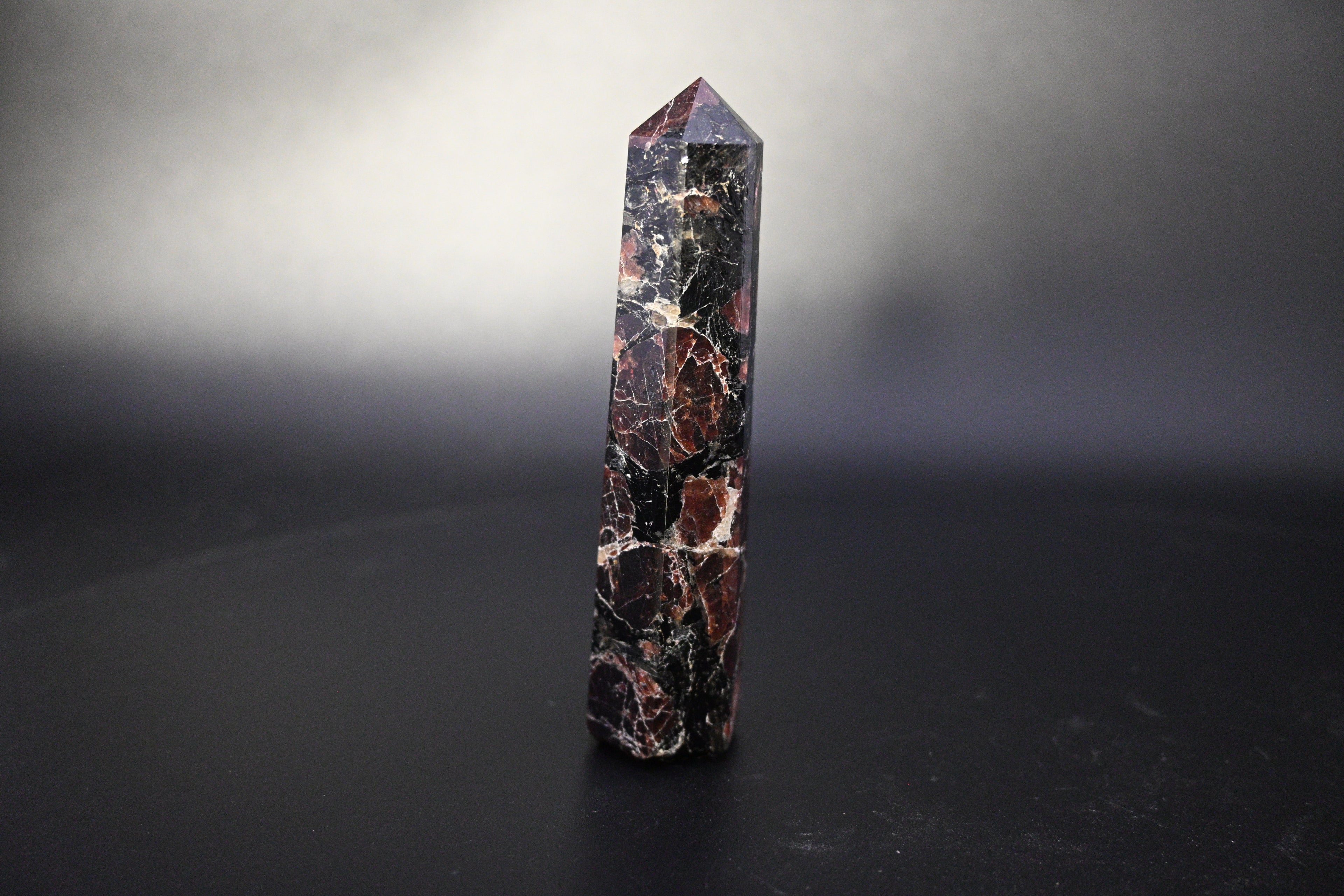 Garnet in Tourmaline Tower - Hexagonal Beveled Base