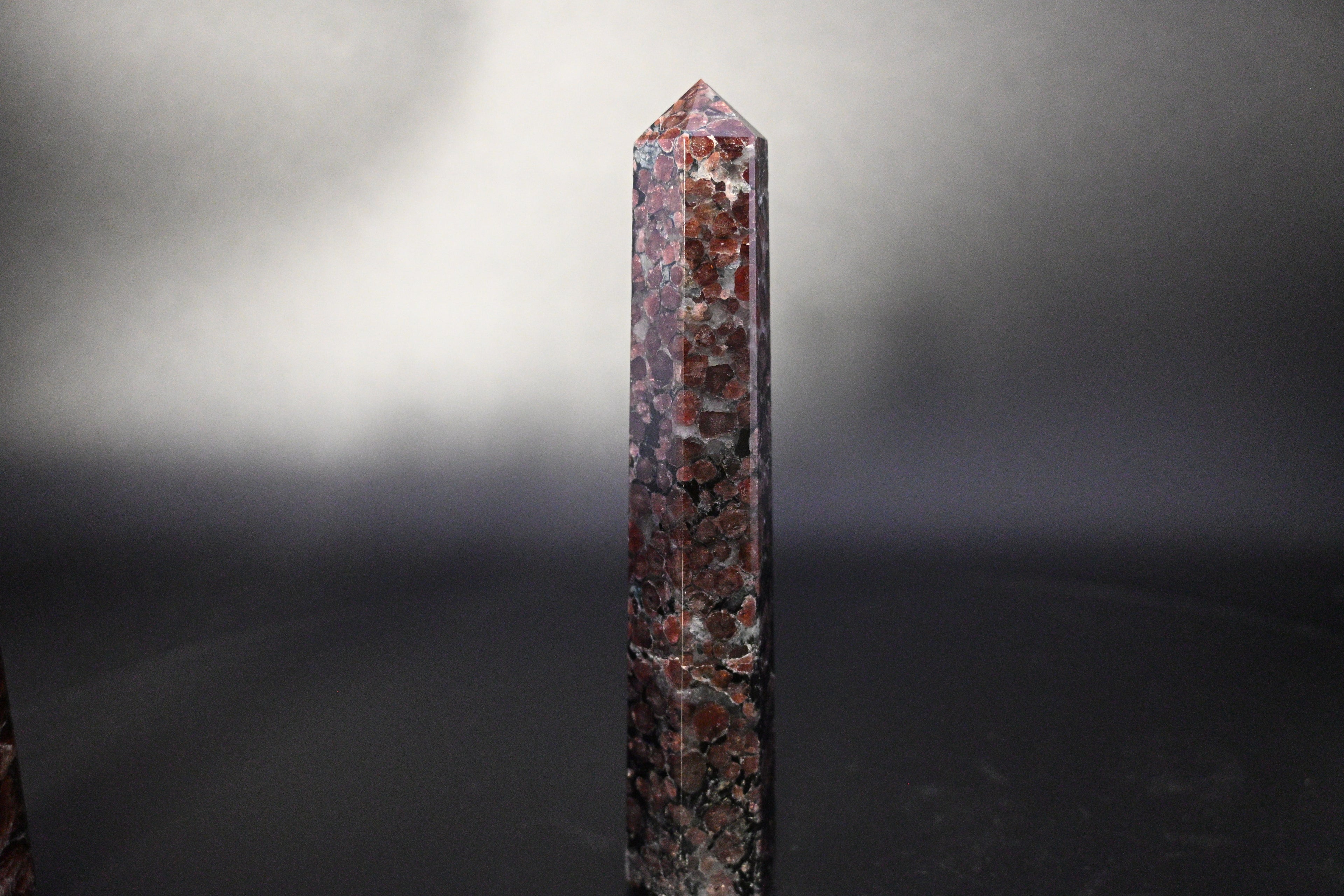 Garnet in Tourmaline Tower - Hexagonal Beveled Base