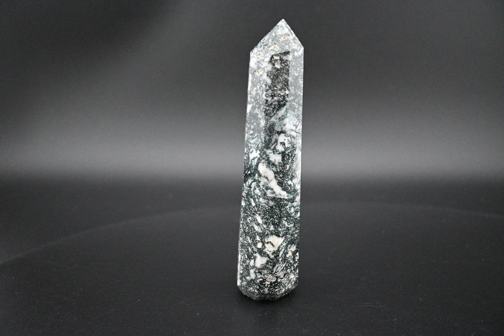 Moss Agate Towers - Elegant Eight-Sided Beveled Base