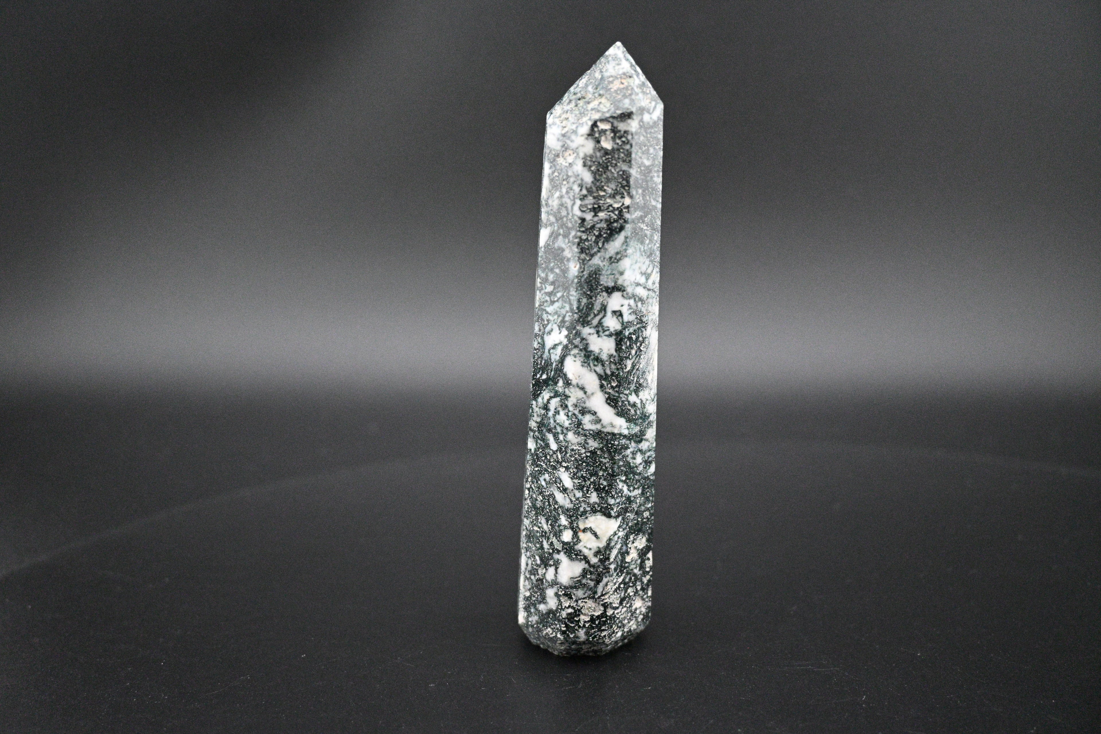 Moss Agate Towers - Elegant Eight-Sided Beveled Base