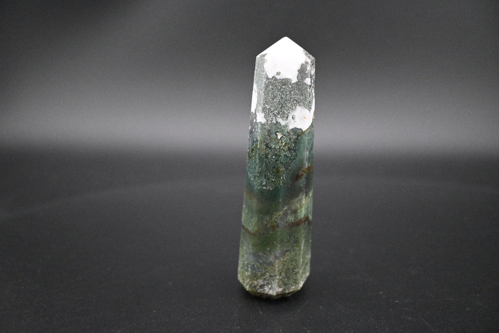 Moss Agate Towers - Elegant Eight-Sided Beveled Base