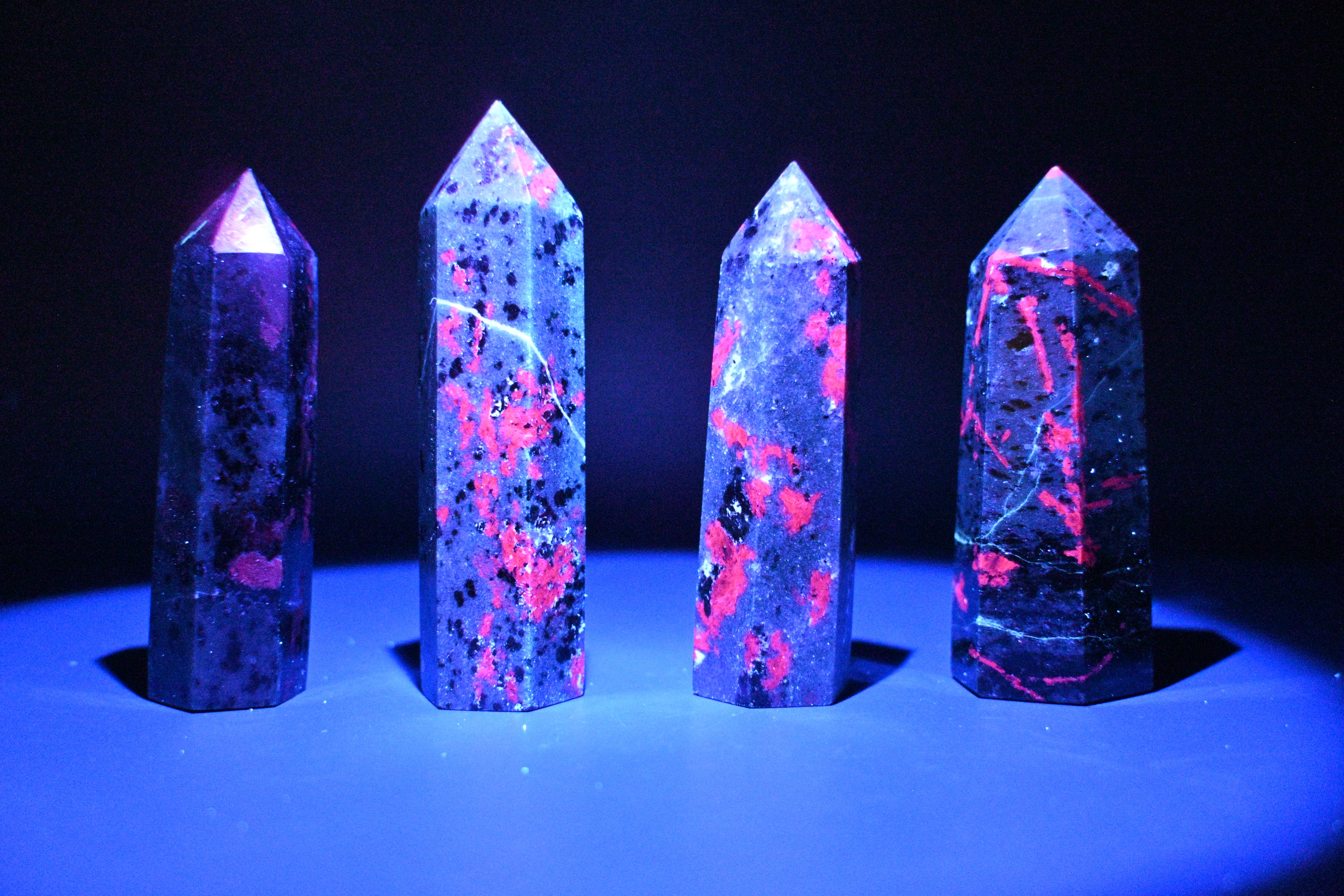 Ruby Zoisite Towers - Hexagonal and UV Reactive