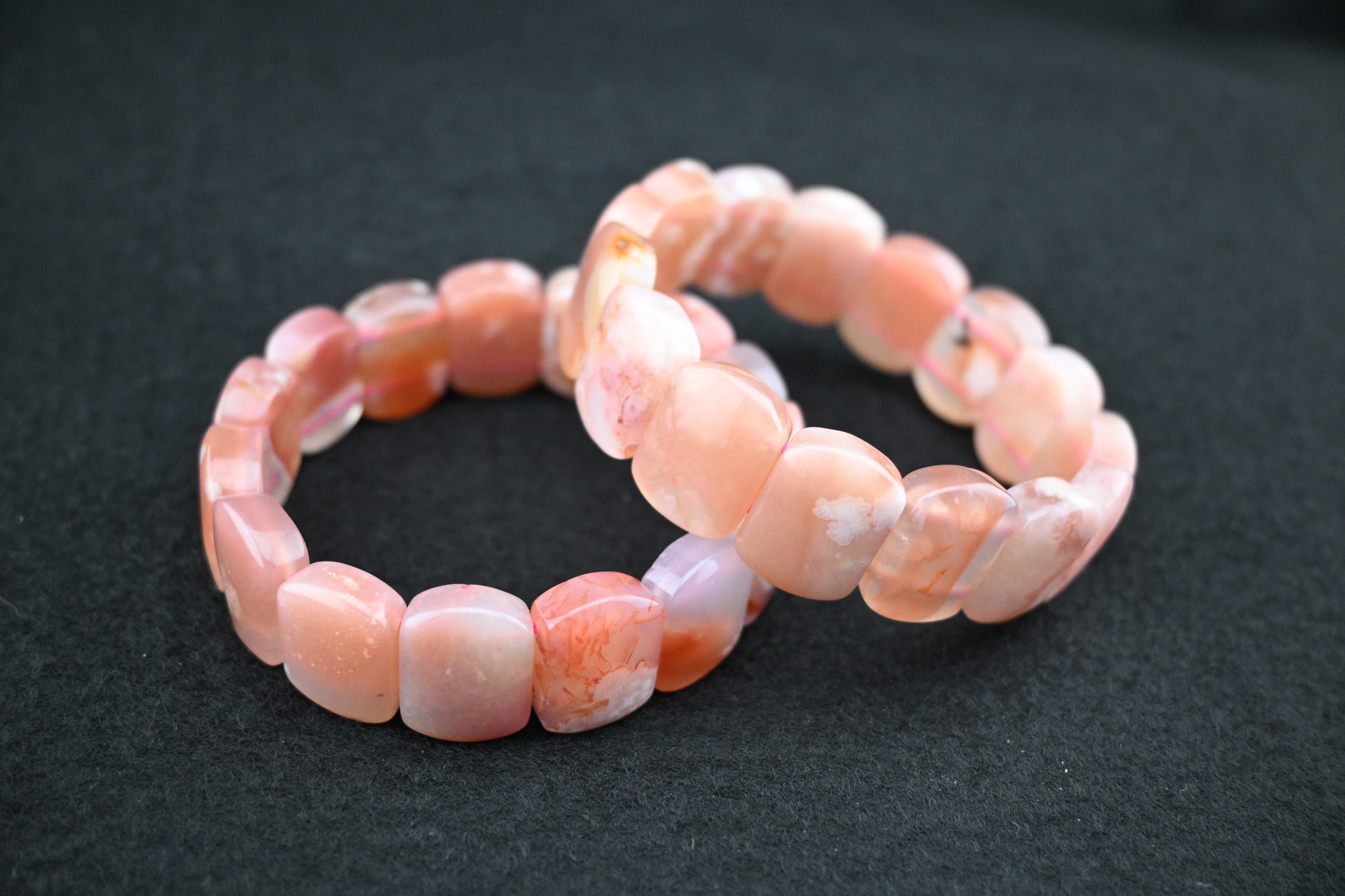 Pink Flower Agate Stretch Bracelet