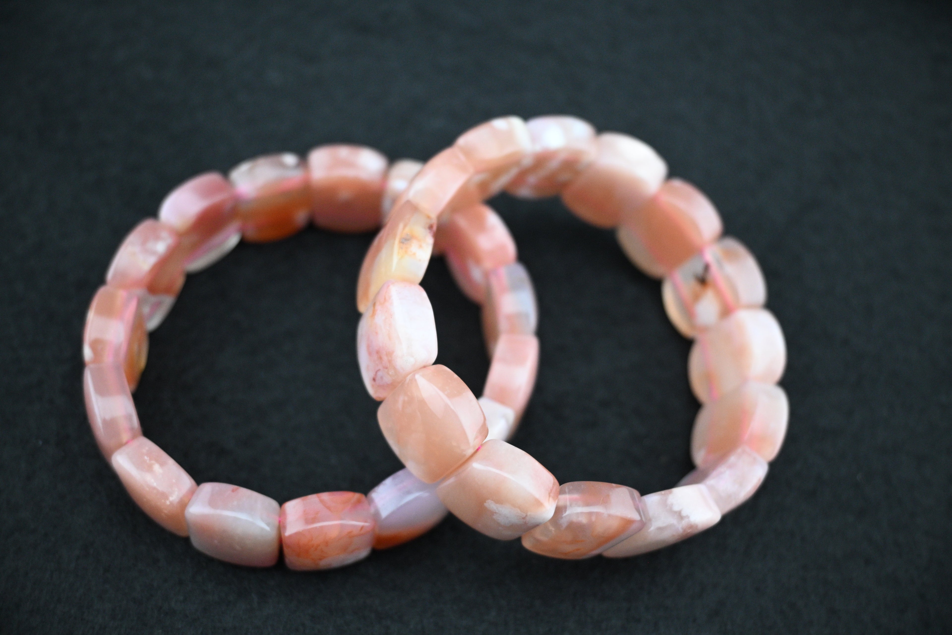Pink Flower Agate Stretch Bracelet
